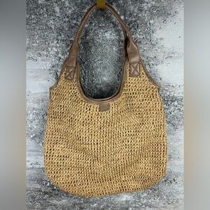 546 Flora Bella Woven Straw Tote Bag with tan Trim